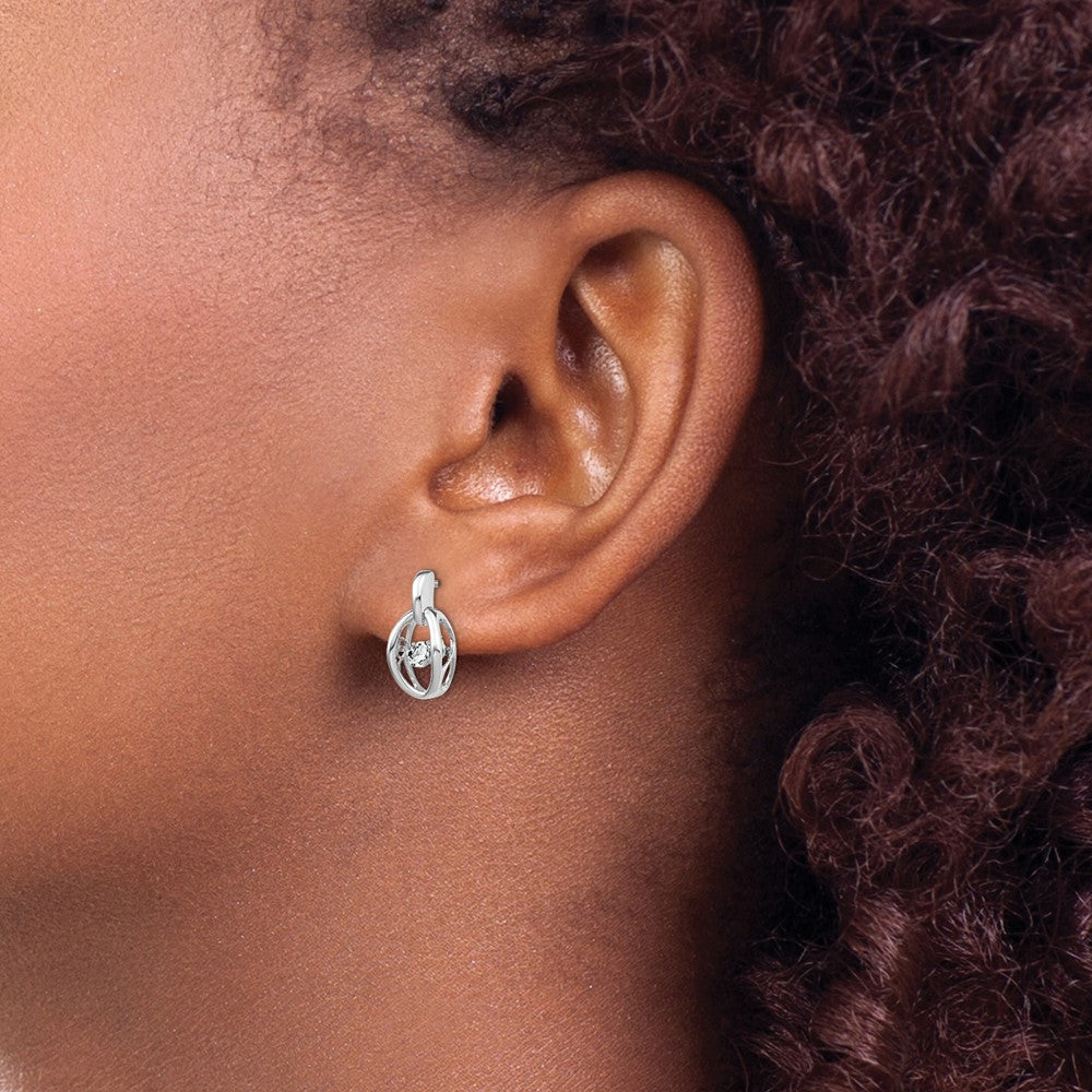 QBE32APR Sterling Silver Rhodium CZ Birthstone Vibrant Earrings