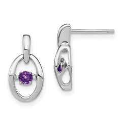 QBE32FEB Sterling Silver Rhodium Amethyst Birthstone Vibrant Earrings