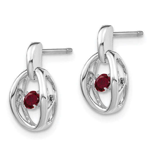 QBE32JUL Sterling Silver Rhodium Plated Lab Created Ruby Birthstone Vibrant Earrings