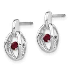 QBE32JUL Sterling Silver Rhodium Plated Lab Created Ruby Birthstone Vibrant Earrings