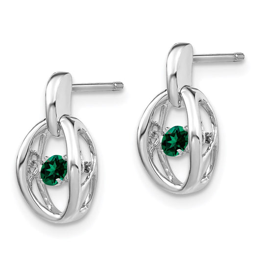 QBE32MAY Sterling Silver Rhodium Created Emerald Birthstone Vibrant Earrings