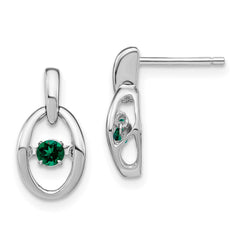 QBE32MAY Sterling Silver Rhodium Created Emerald Birthstone Vibrant Earrings