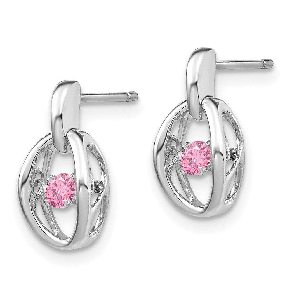 QBE32OCT Sterling Silver Rhodium Pink CZ Birthstone Vibrant Earrings