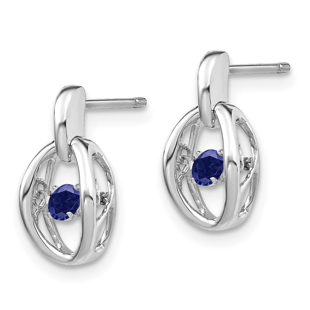 QBE32SEP Sterling Silver Rhodium Created Blue Sapphire Birthstone Vibrant Earrings