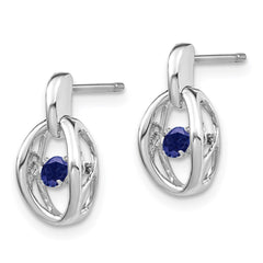 QBE32SEP Sterling Silver Rhodium Created Blue Sapphire Birthstone Vibrant Earrings