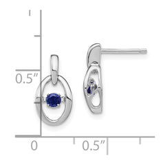 QBE32SEP Sterling Silver Rhodium Created Blue Sapphire Birthstone Vibrant Earrings
