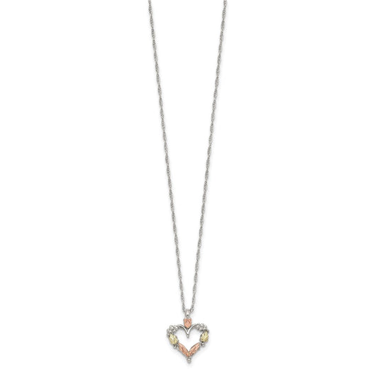 Landstrom's Mt. Rushmore Black Hills Sterling Silver 12K Gold Accents Open Heart 18 inch Spring Ring Clasp Necklace QBH104-18