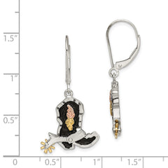 QBH108 Landstrom's Mt. Rushmore Black Hills Sterling Silver 12K Gold Accents Antiqued Cowboy Boot with 10K Spur Dangle Leverback Earrings