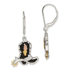 QBH108 Landstrom's Mt. Rushmore Black Hills Sterling Silver 12K Gold Accents Antiqued Cowboy Boot with 10K Spur Dangle Leverback Earrings