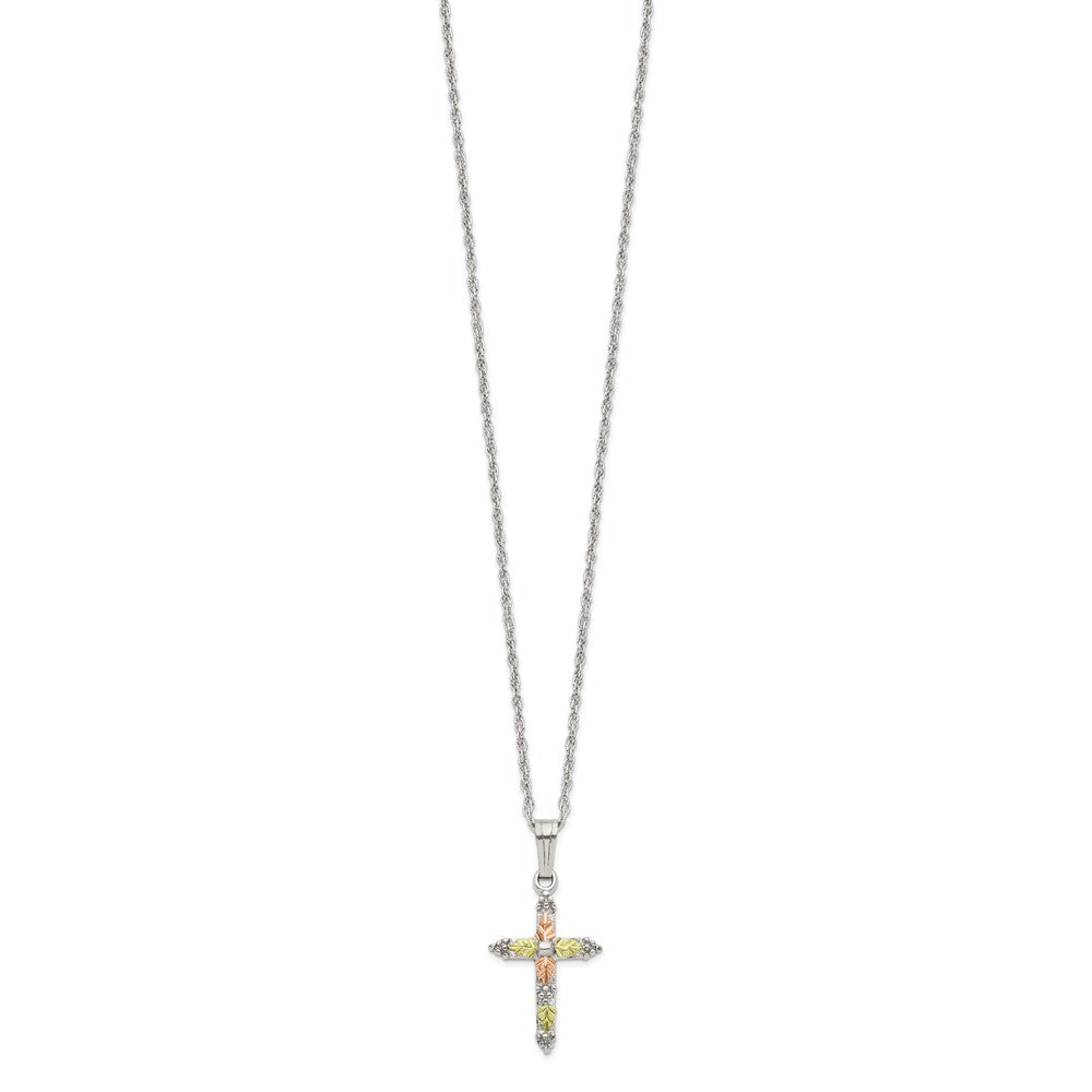 Landstrom's Mt. Rushmore Black Hills Sterling Silver 12K Gold Accents Cross 18 inch Spring Ring Clasp Necklace QBH158-18