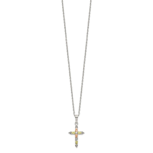 Landstrom's Mt. Rushmore Black Hills Sterling Silver 12K Gold Accents Cross 18 inch Spring Ring Clasp Necklace QBH158-18
