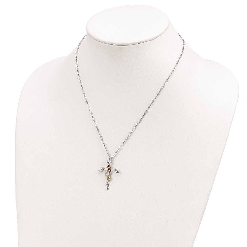 Landstrom's Mt. Rushmore Black Hills Sterling Silver 12K Gold Accents Floral Cross 18 inch Spring Ring Clasp Necklace QBH162-18
