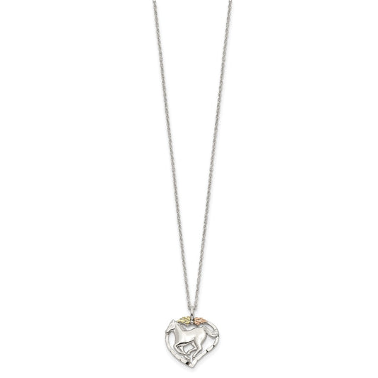 Landstrom's Mt. Rushmore Black Hills Sterling Silver 12K Gold Accents Horse Within Heart 18 inch Spring Ring Clasp Necklace QBH168-18
