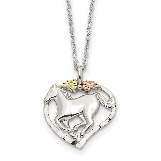 Landstrom's Mt. Rushmore Black Hills Sterling Silver 12K Gold Accents Horse Within Heart 18 inch Spring Ring Clasp Necklace QBH168-18