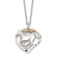 Landstrom's Mt. Rushmore Black Hills Sterling Silver 12K Gold Accents Horse Within Heart 18 inch Spring Ring Clasp Necklace QBH168-18