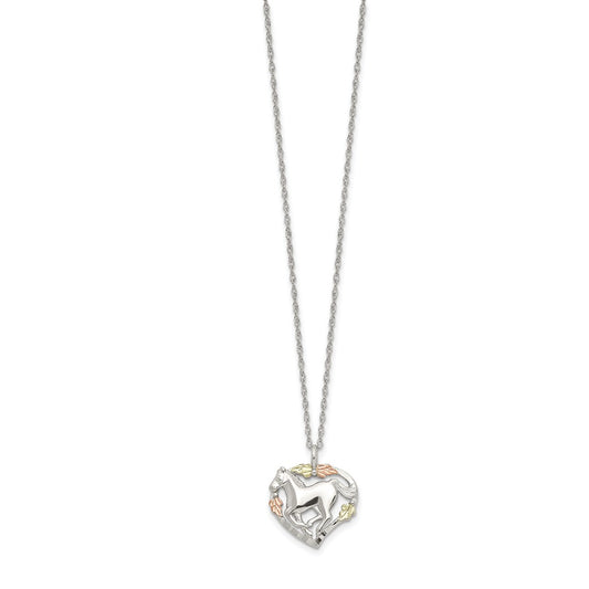 Landstrom's Mt. Rushmore Black Hills Sterling Silver 12K Gold Accents Horse Within Heart 18 inch Spring Ring Clasp Necklace QBH170-18