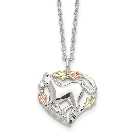 Landstrom's Mt. Rushmore Black Hills Sterling Silver 12K Gold Accents Horse Within Heart 18 inch Spring Ring Clasp Necklace QBH170-18