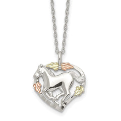 Landstrom's Mt. Rushmore Black Hills Sterling Silver 12K Gold Accents Horse Within Heart 18 inch Spring Ring Clasp Necklace QBH170-18