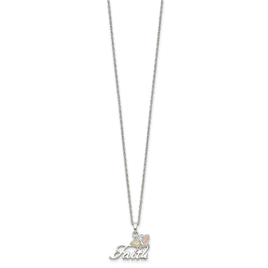 Landstrom's Mt. Rushmore Black Hills Sterling Silver 12K Gold Accents Faith Butterfly 18 inch Spring Ring Clasp Necklace QBH176-18
