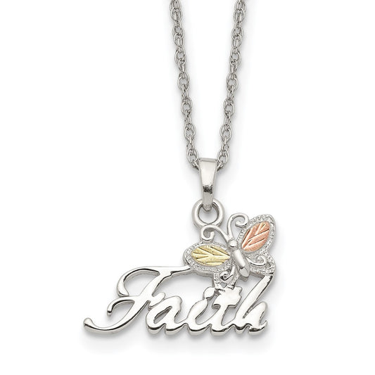 Landstrom's Mt. Rushmore Black Hills Sterling Silver 12K Gold Accents Faith Butterfly 18 inch Spring Ring Clasp Necklace QBH176-18