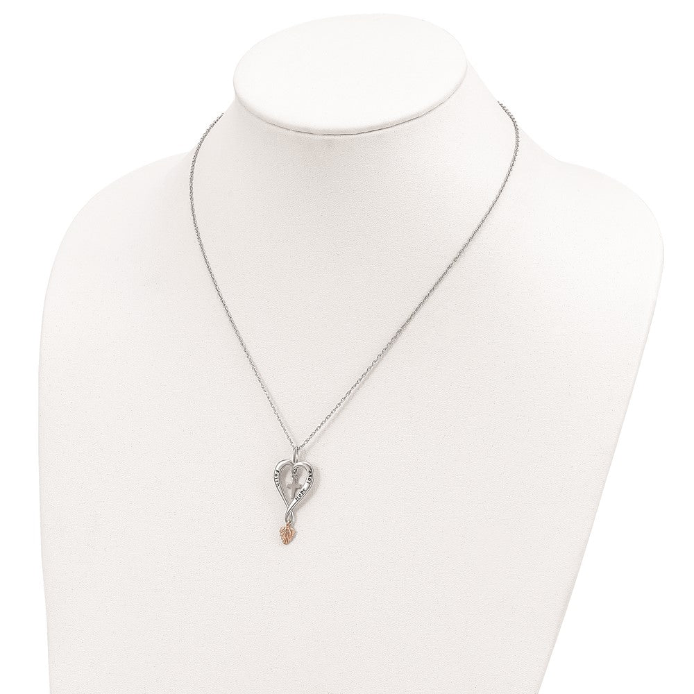 Landstrom's Mt. Rushmore Black Hills Sterling Silver 12K Gold Accents Antiqued FAITH HOPE LOVE Heart with Cross and Leaf Dangle 18 inch Spring Ring Clasp Necklace QBH180-18