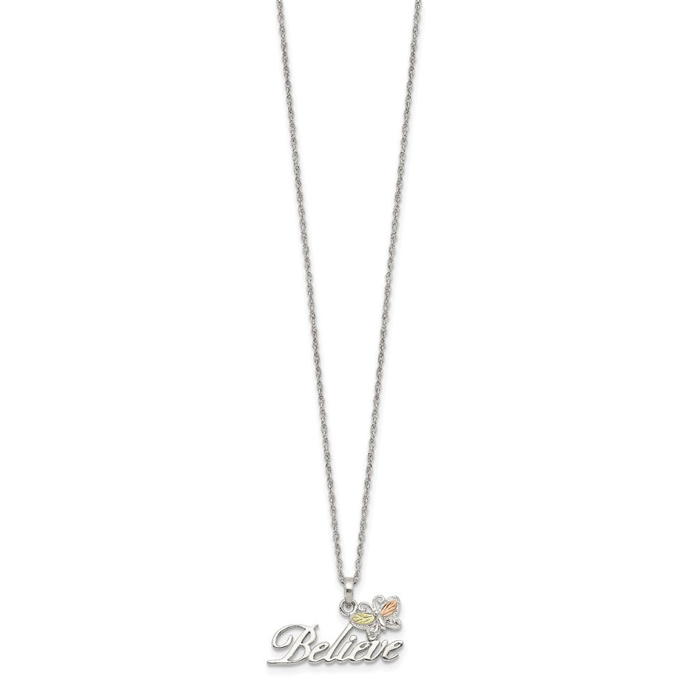 Landstrom's Mt. Rushmore Black Hills Sterling Silver 12K Gold Accents Believe Butterfly 18 inch Spring Ring Clasp Necklace QBH184-18