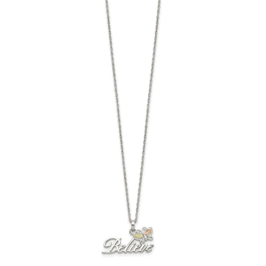 Landstrom's Mt. Rushmore Black Hills Sterling Silver 12K Gold Accents Believe Butterfly 18 inch Spring Ring Clasp Necklace QBH184-18