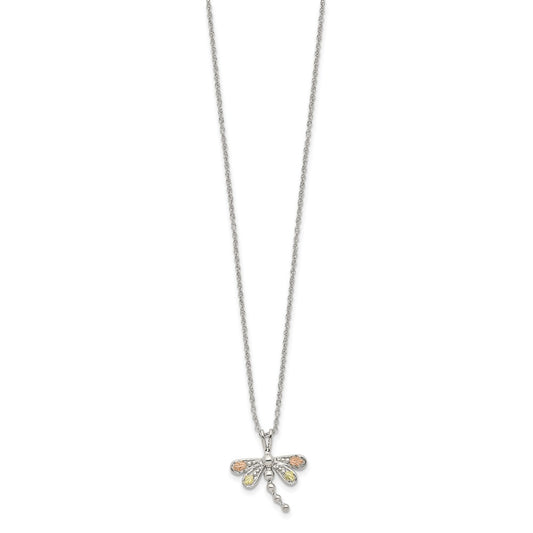 Landstrom's Mt. Rushmore Black Hills Sterling Silver 12K Gold Accents Dragonfly18 inch Spring Ring Clasp Necklace QBH186-18