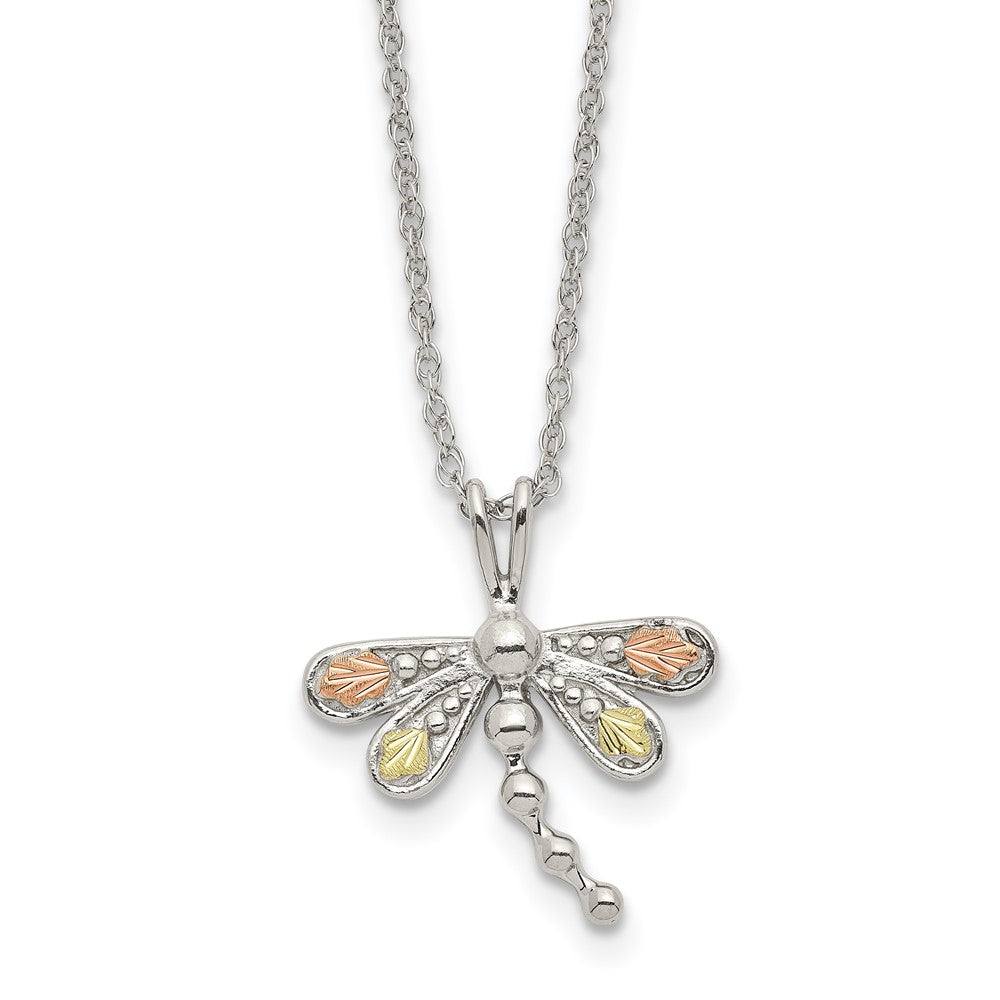 Landstrom's Mt. Rushmore Black Hills Sterling Silver 12K Gold Accents Dragonfly18 inch Spring Ring Clasp Necklace QBH186-18
