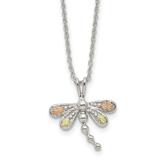 Landstrom's Mt. Rushmore Black Hills Sterling Silver 12K Gold Accents Dragonfly18 inch Spring Ring Clasp Necklace QBH186-18