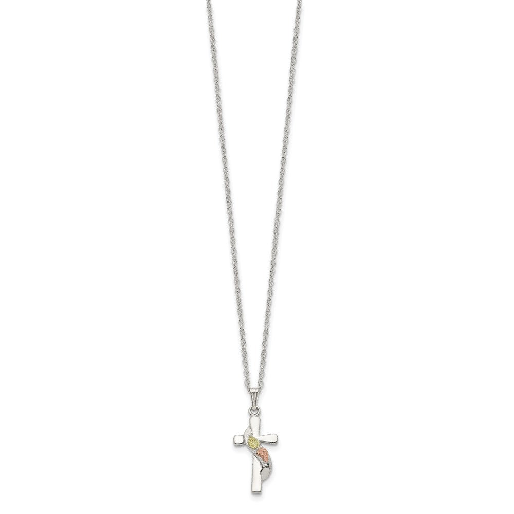 Landstrom's Mt. Rushmore Black Hills Sterling Silver 12K Gold Accents Cross 18 inch Spring Ring Clasp Necklace QBH214-18