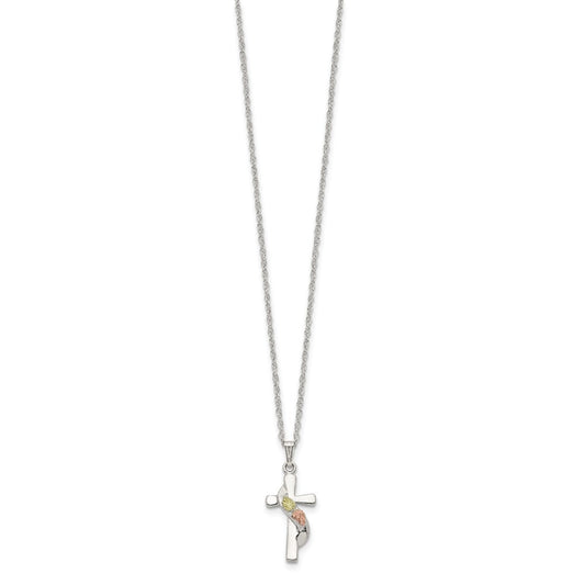 Landstrom's Mt. Rushmore Black Hills Sterling Silver 12K Gold Accents Cross 18 inch Spring Ring Clasp Necklace QBH214-18