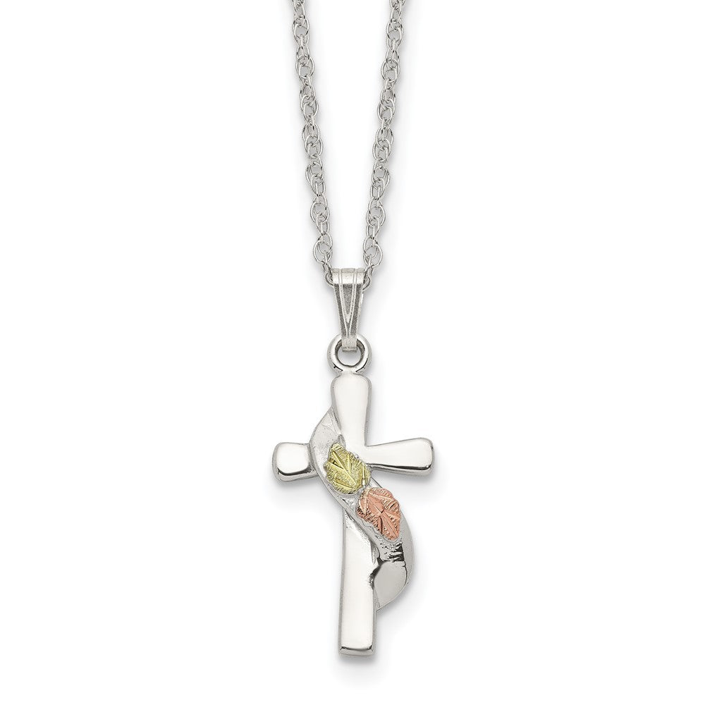 Landstrom's Mt. Rushmore Black Hills Sterling Silver 12K Gold Accents Cross 18 inch Spring Ring Clasp Necklace QBH214-18