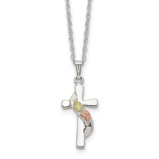 Landstrom's Mt. Rushmore Black Hills Sterling Silver 12K Gold Accents Cross 18 inch Spring Ring Clasp Necklace QBH214-18