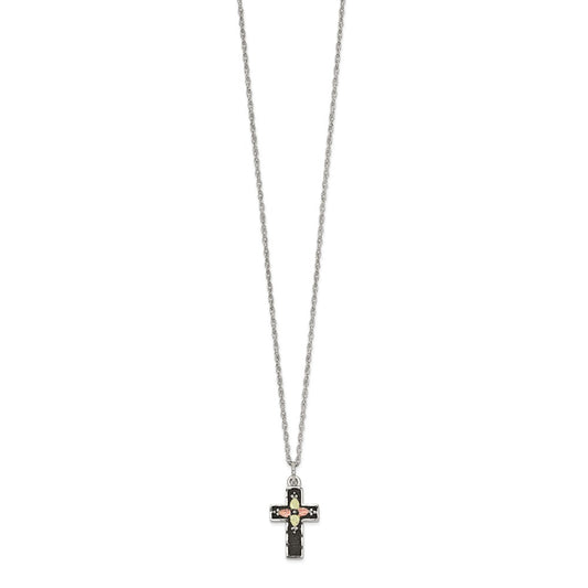 Landstrom's Mt. Rushmore Black Hills Sterling Silver 12K Gold Accents Antiqued Cross 18 inch Spring Ring Clasp Necklace QBH216-18
