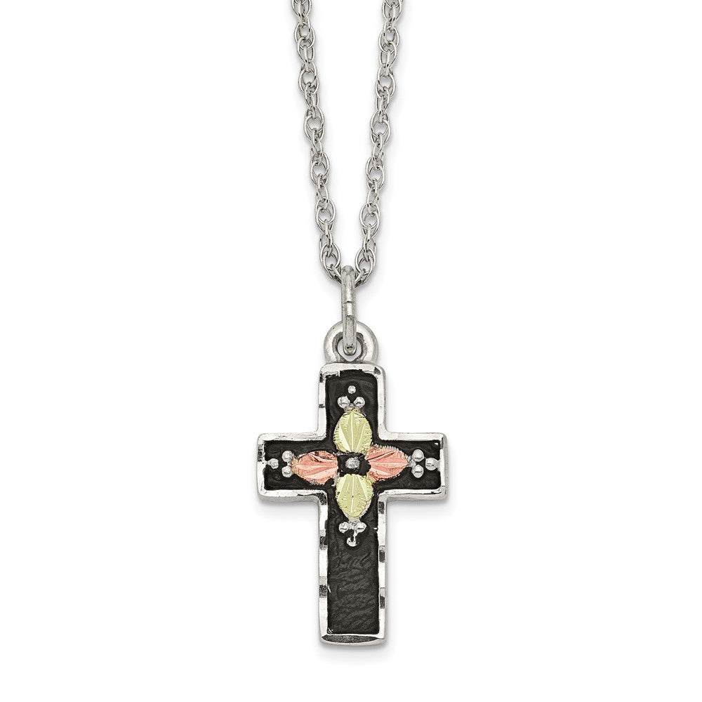 Landstrom's Mt. Rushmore Black Hills Sterling Silver 12K Gold Accents Antiqued Cross 18 inch Spring Ring Clasp Necklace QBH216-18