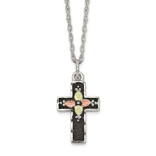Landstrom's Mt. Rushmore Black Hills Sterling Silver 12K Gold Accents Antiqued Cross 18 inch Spring Ring Clasp Necklace QBH216-18