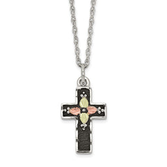 Landstrom's Mt. Rushmore Black Hills Sterling Silver 12K Gold Accents Antiqued Cross 18 inch Spring Ring Clasp Necklace QBH216-18
