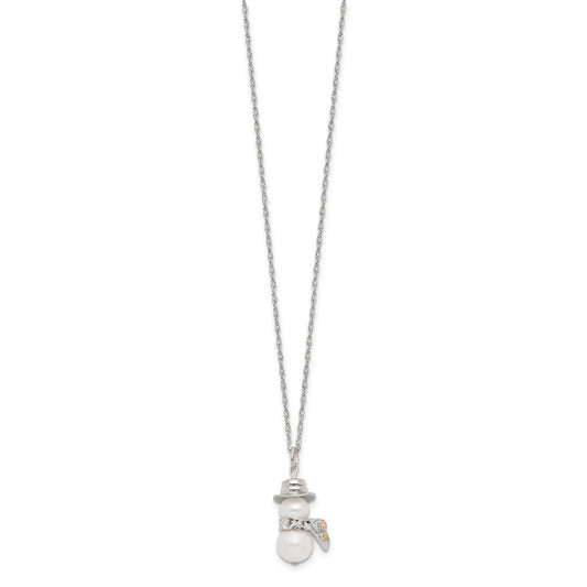 Landstrom's Mt. Rushmore Black Hills Sterling Silver 12K Gold Accents Imitation Pearl Snowman 18 inch Spring Ring Clasp Necklace QBH227-18