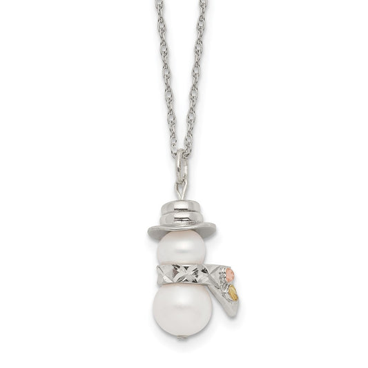 Landstrom's Mt. Rushmore Black Hills Sterling Silver 12K Gold Accents Imitation Pearl Snowman 18 inch Spring Ring Clasp Necklace QBH227-18