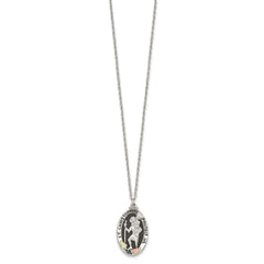 Landstrom's Mt. Rushmore Black Hills Sterling Silver 12K Gold Accents Antiqued St. Christopher Protect Us 18 inch Spring Ring Clasp Necklace QBH252-18