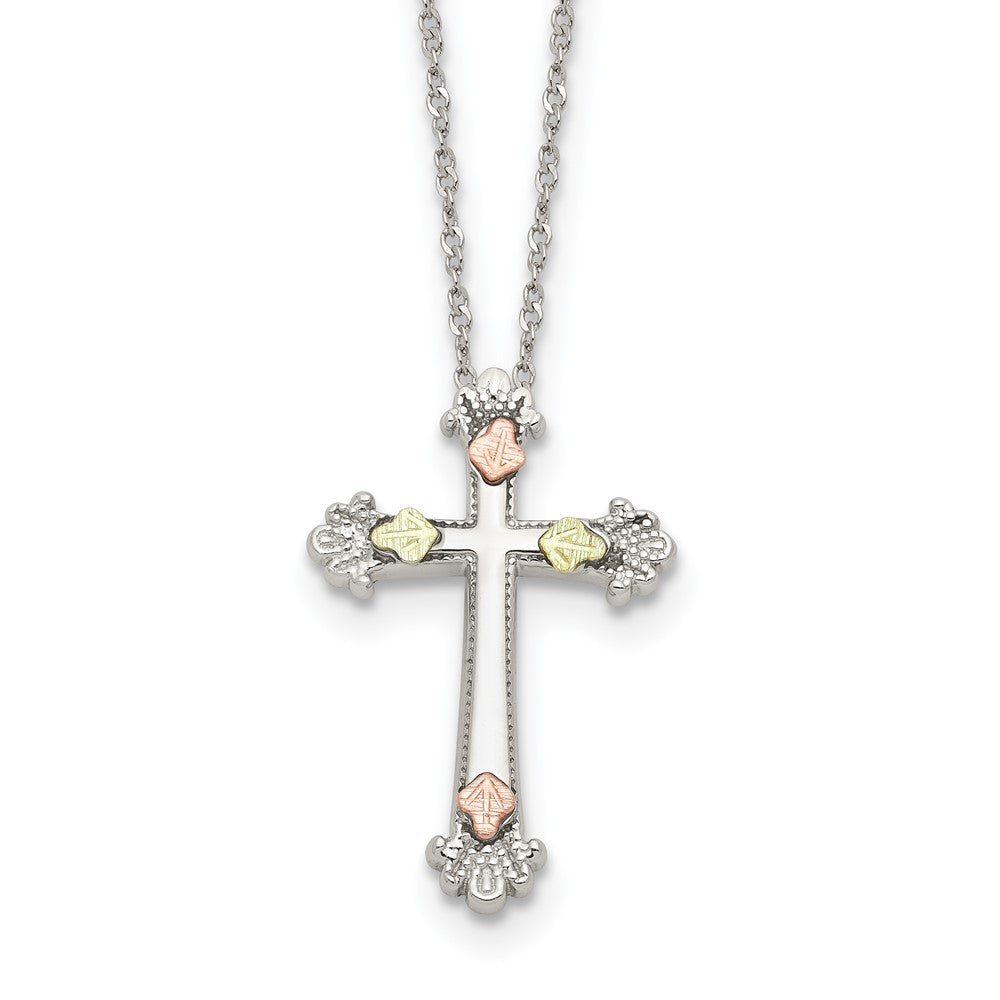Landstrom's Mt. Rushmore Black Hills Sterling Silver 12K Gold Accents Cross 18 inch Spring Ring Clasp Necklace QBH256-18