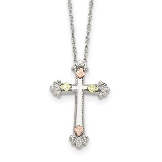Landstrom's Mt. Rushmore Black Hills Sterling Silver 12K Gold Accents Cross 18 inch Spring Ring Clasp Necklace QBH256-18