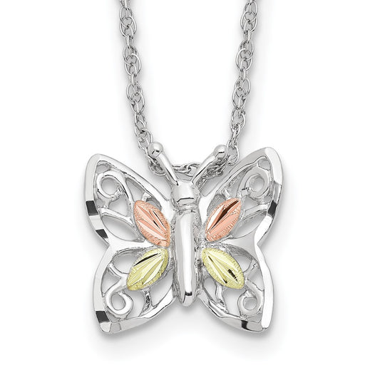 Landstrom's Mt. Rushmore Black Hills Sterling Silver 12K Gold Accents Butterfly 18 inch Spring Ring Clasp Necklace QBH258-18