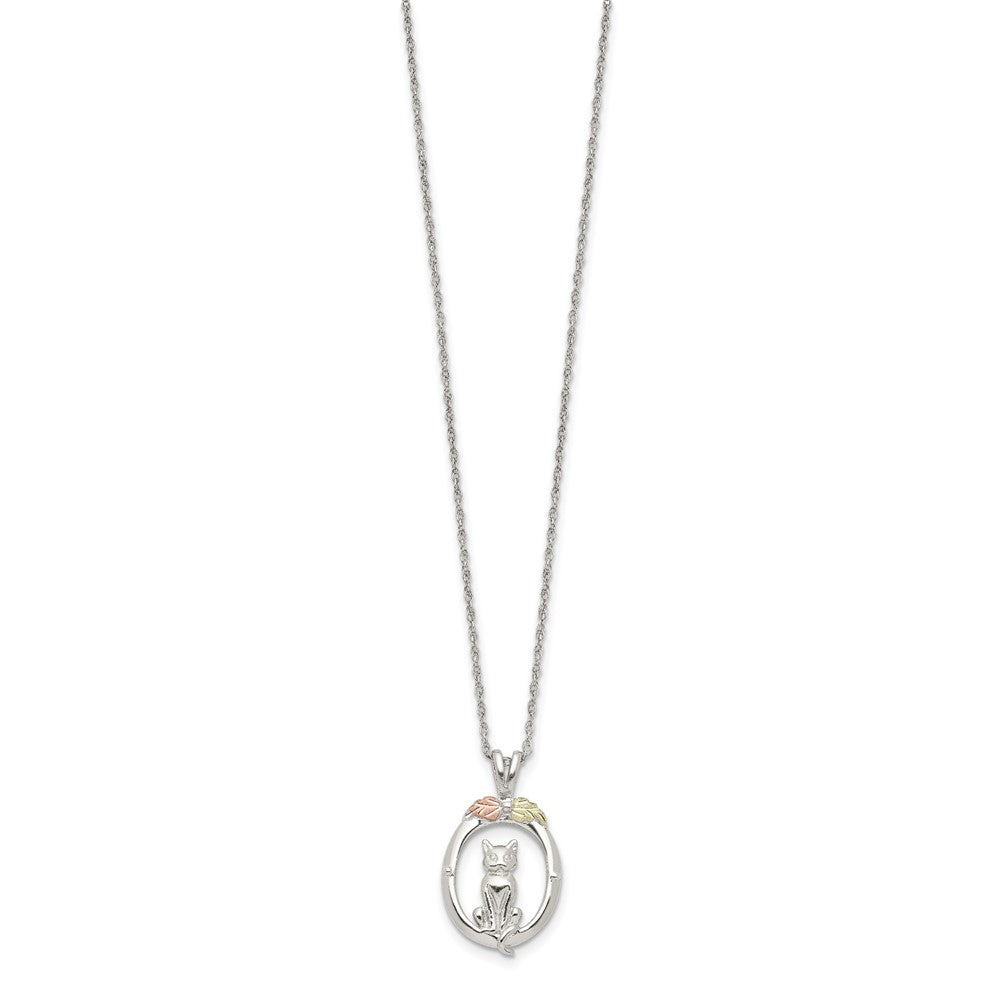 Landstrom's Mt. Rushmore Black Hills Sterling Silver 12K Gold Accents Oval with Cat 18 inch Spring Ring Clasp Necklace QBH265-18