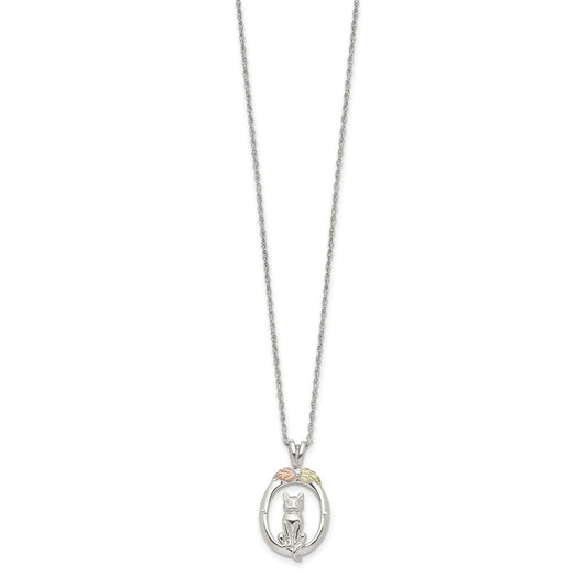Landstrom's Mt. Rushmore Black Hills Sterling Silver 12K Gold Accents Oval with Cat 18 inch Spring Ring Clasp Necklace QBH265-18