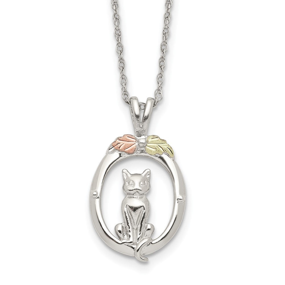 Landstrom's Mt. Rushmore Black Hills Sterling Silver 12K Gold Accents Oval with Cat 18 inch Spring Ring Clasp Necklace QBH265-18