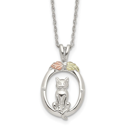 Landstrom's Mt. Rushmore Black Hills Sterling Silver 12K Gold Accents Oval with Cat 18 inch Spring Ring Clasp Necklace QBH265-18