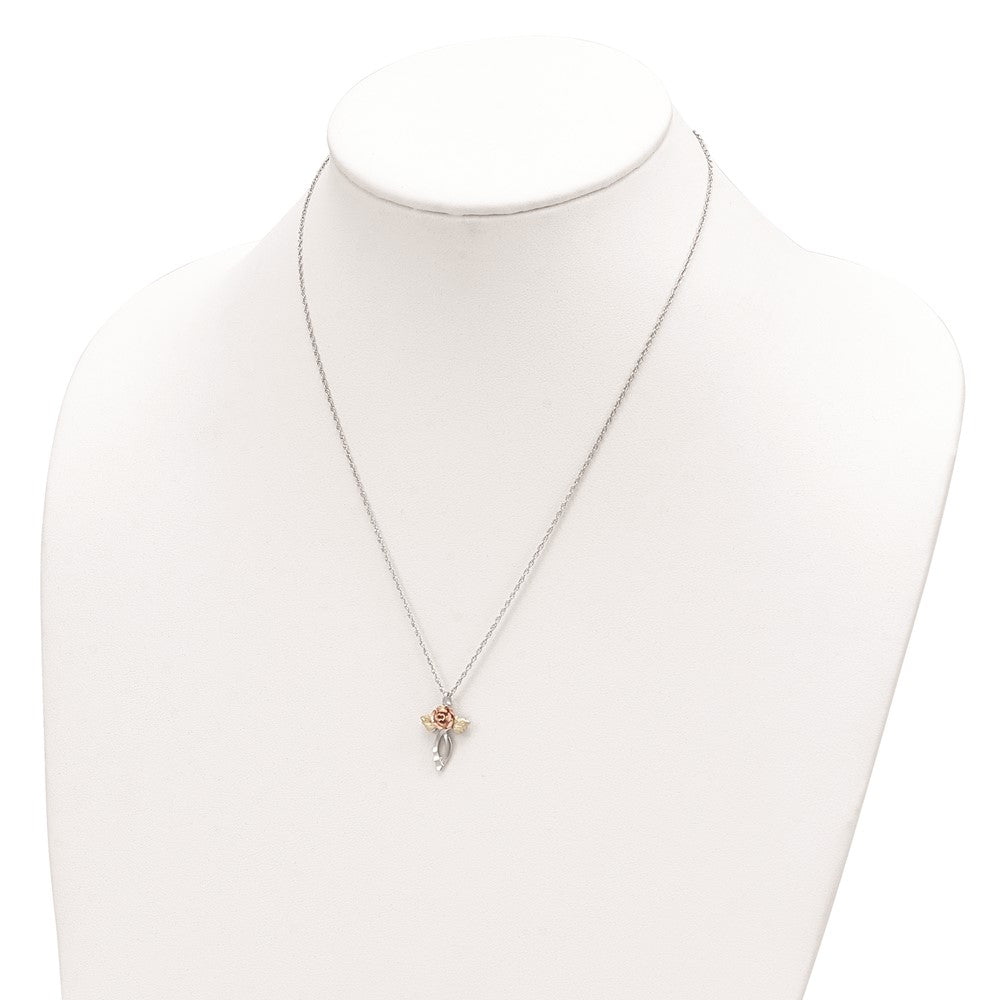 Landstrom's Mt. Rushmore Black Hills Sterling Silver 12K Gold Accents Floral Cross 18 inch Spring Ring Clasp Necklace QBH274-18