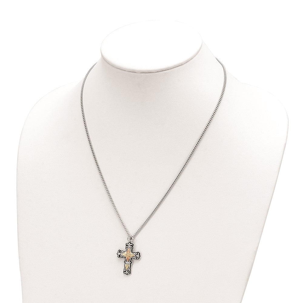 Landstrom's Mt. Rushmore Black Hills Sterling Silver 12K Gold Accents Antiqued Cross 18 inch Spring Ring Clasp Necklace QBH275-20